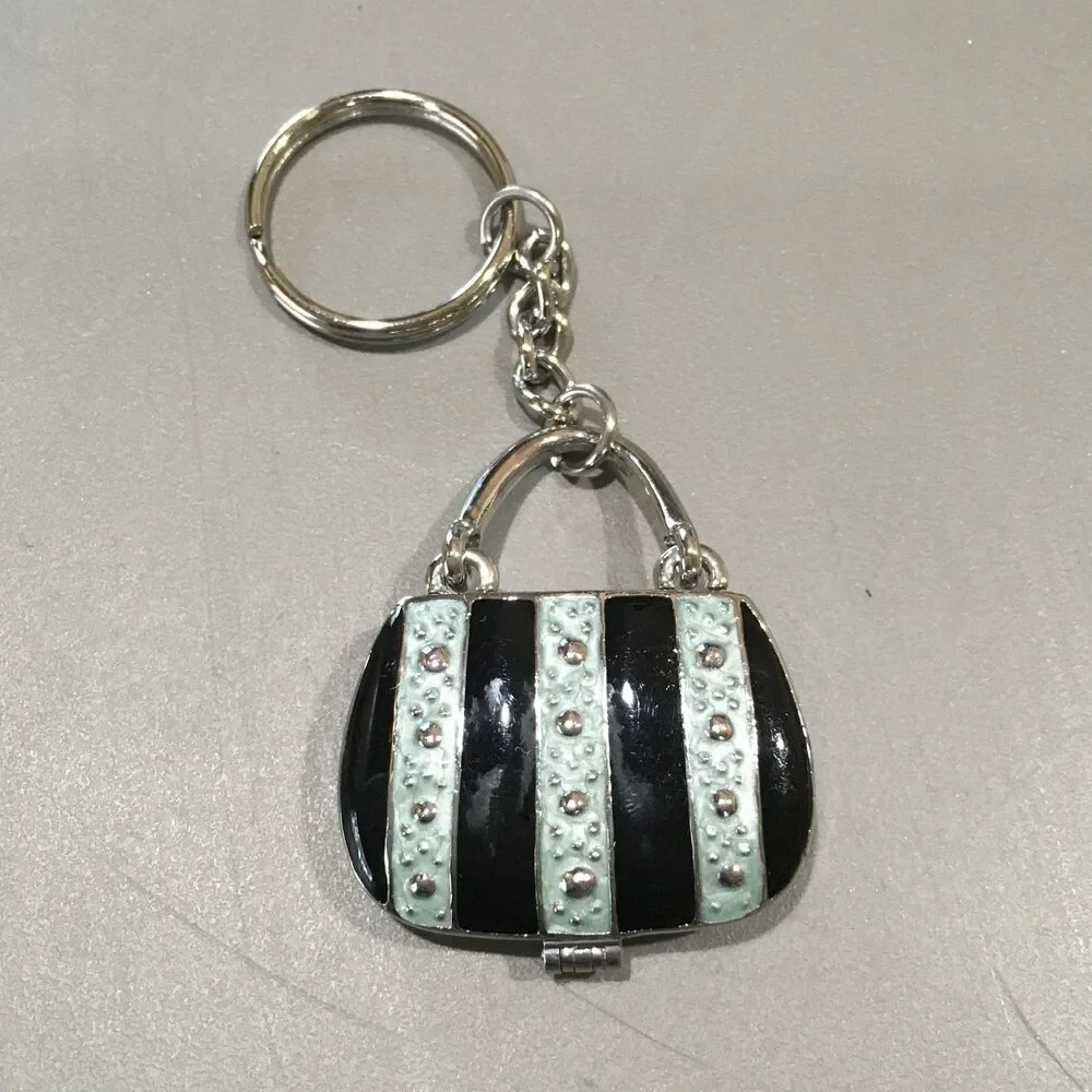 Vintage Purse Key Charm Mirror Photo Locket Keepsake Key Chain Ganz